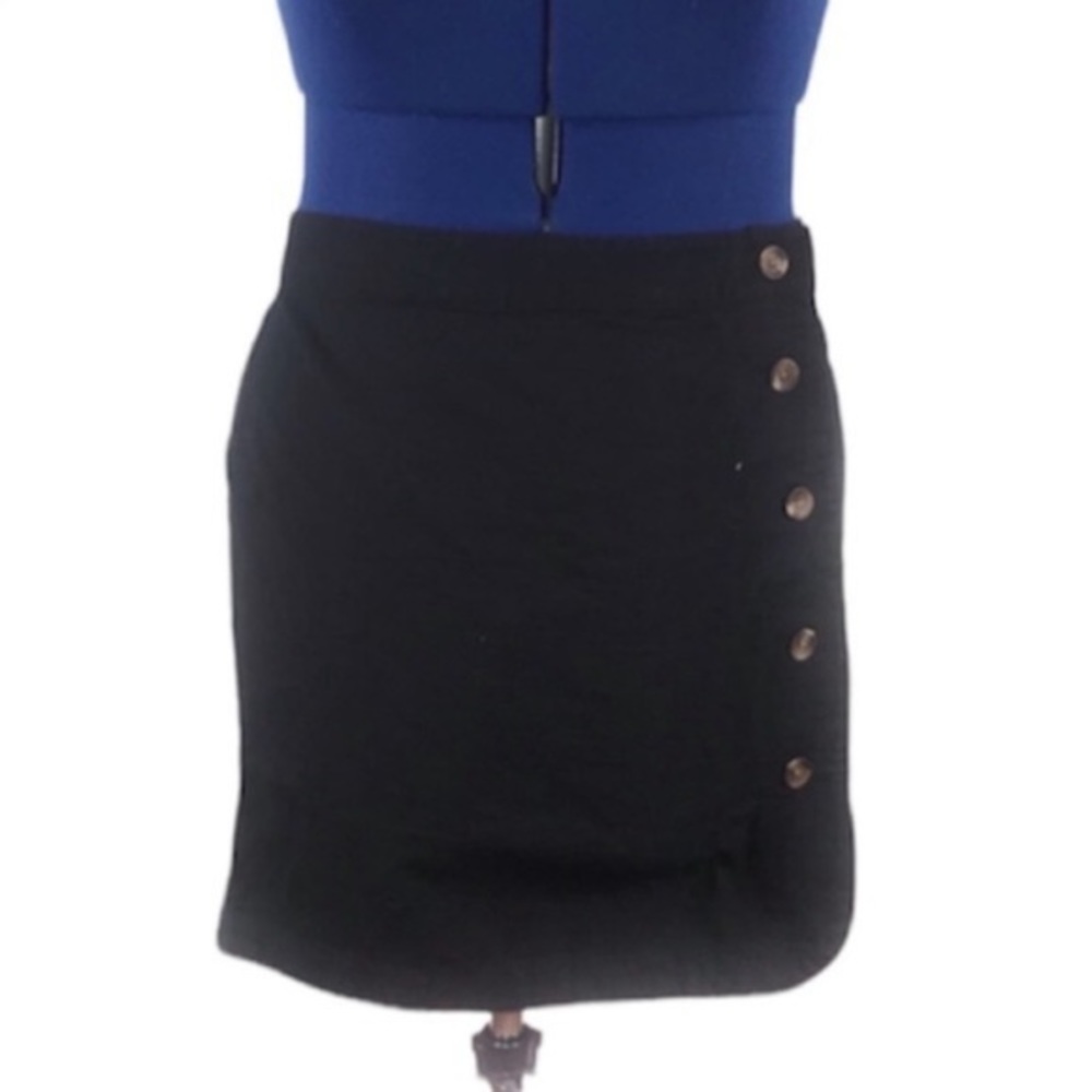 New BP 4X retro black asymmetrical brown buttons 100% cotton mini‎ A line skirt